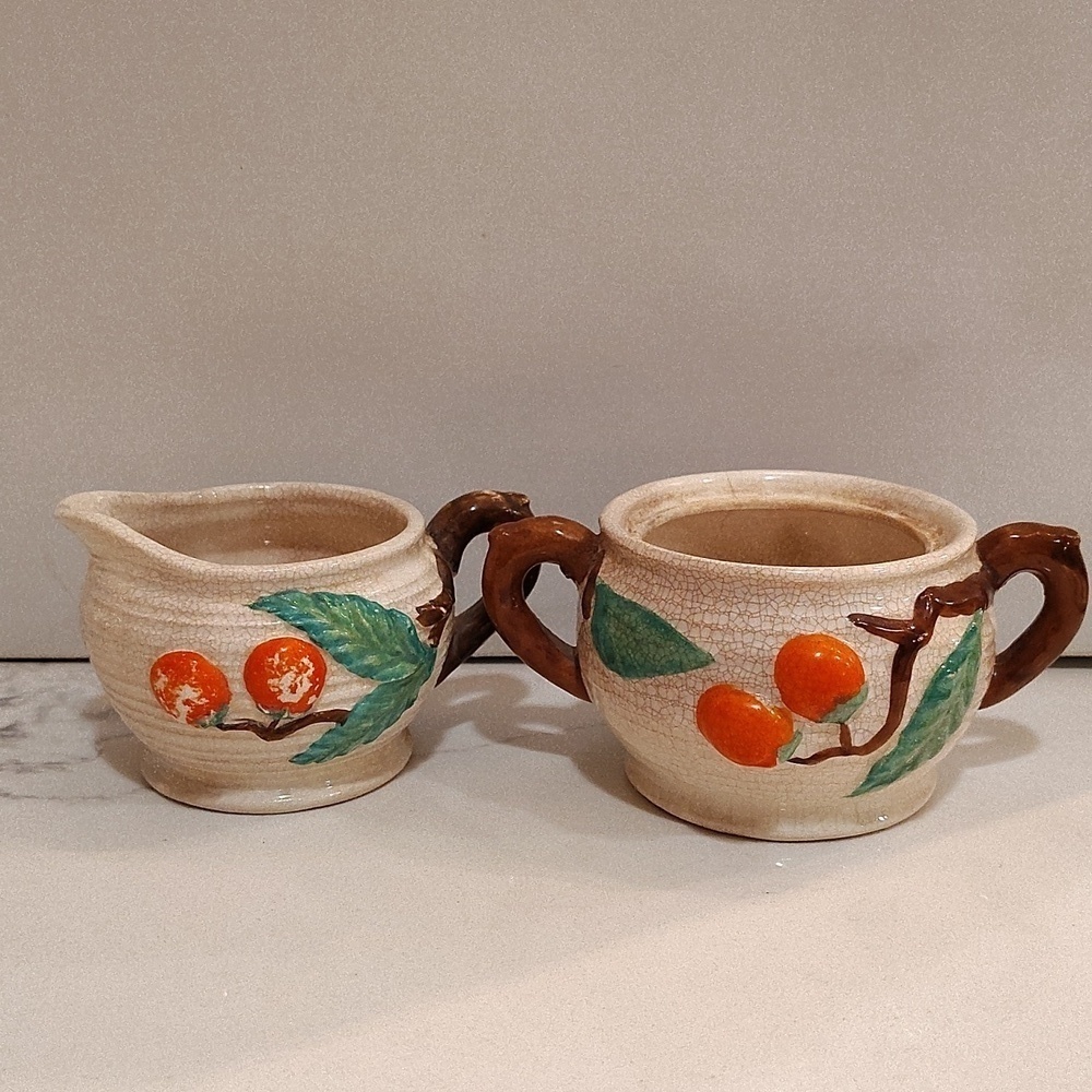 Vintage creamer & Sugar Japan hand painted berry design